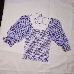 Oliphant Smocked Top Flora Blue size XS